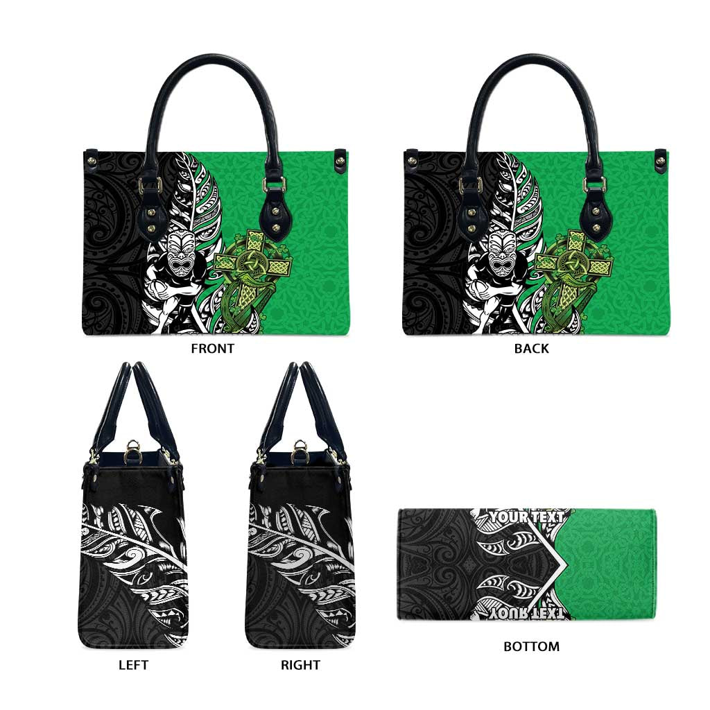 New Zealand and Ireland Rugby Custom Leather Bag Maori Tiki Fern Irish Celtic Cross LT14 - Polynesian Pride