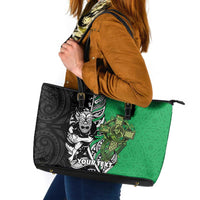 New Zealand and Ireland Rugby Custom Leather Tote Bag Maori Tiki Fern Irish Celtic Cross LT14 Green - Polynesian Pride