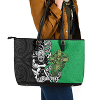 New Zealand and Ireland Rugby Custom Leather Tote Bag Maori Tiki Fern Irish Celtic Cross LT14 - Polynesian Pride