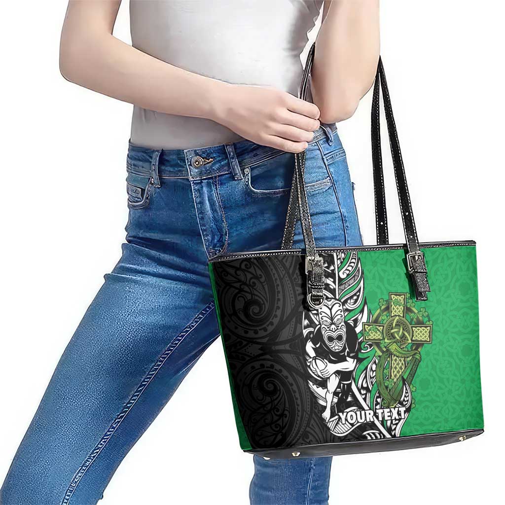 New Zealand and Ireland Rugby Custom Leather Tote Bag Maori Tiki Fern Irish Celtic Cross LT14 - Polynesian Pride