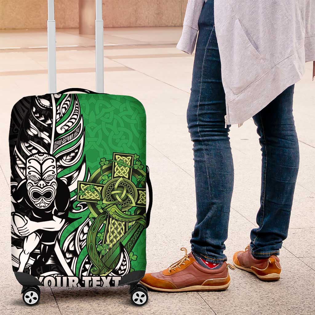 New Zealand and Ireland Rugby Custom Luggage Cover Maori Tiki Fern Irish Celtic Cross - Polynesian Pride