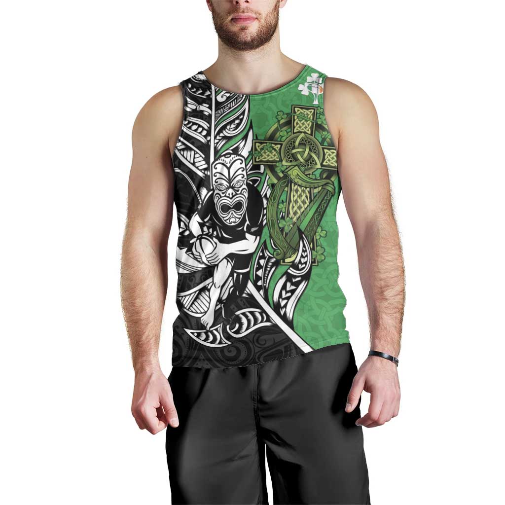 New Zealand and Ireland Rugby Custom Men Tank Top Maori Tiki Fern Irish Celtic Cross LT14 - Polynesian Pride