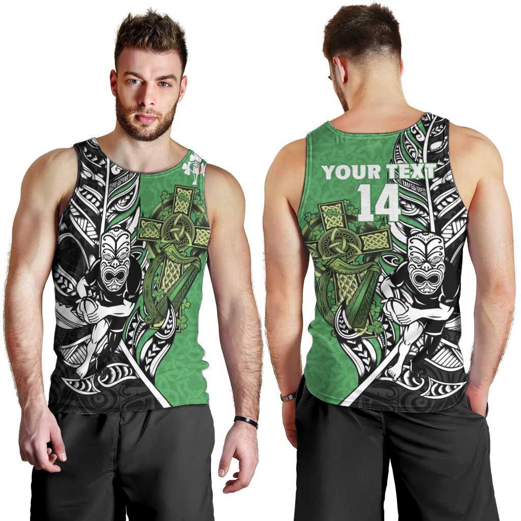 New Zealand and Ireland Rugby Custom Men Tank Top Maori Tiki Fern Irish Celtic Cross LT14 - Polynesian Pride