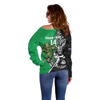 New Zealand and Ireland Rugby Custom Off Shoulder Sweater Maori Tiki Fern Irish Celtic Cross LT14 - Polynesian Pride