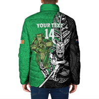 New Zealand and Ireland Rugby Custom Padded Jacket Maori Tiki Fern Irish Celtic Cross - Polynesian Pride