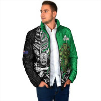 New Zealand and Ireland Rugby Custom Padded Jacket Maori Tiki Fern Irish Celtic Cross - Polynesian Pride