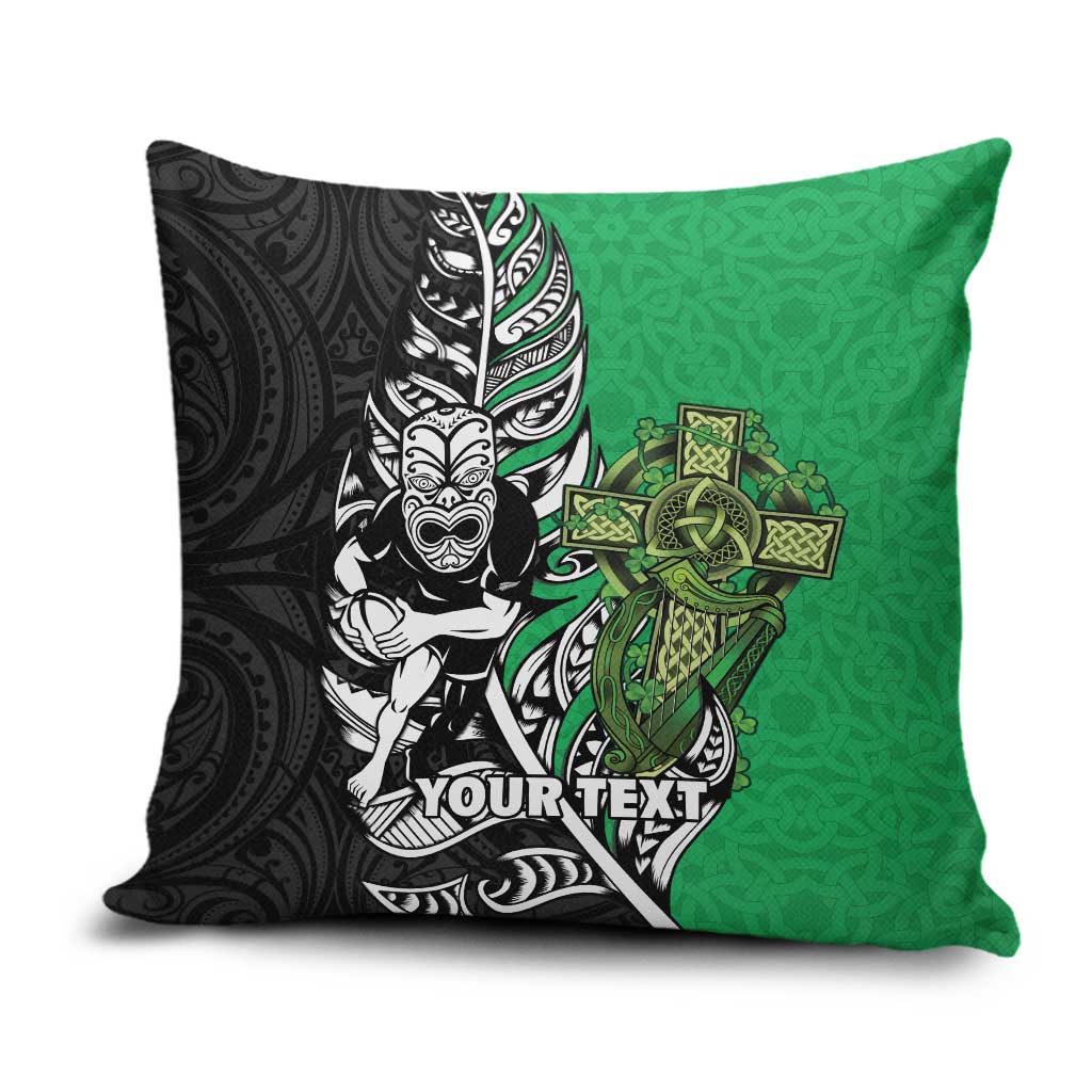 New Zealand and Ireland Rugby Custom Pillow Cover Maori Tiki Fern Irish Celtic Cross - Polynesian Pride
