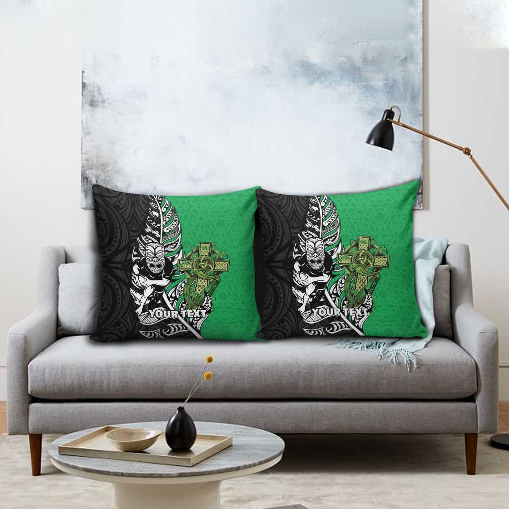 New Zealand and Ireland Rugby Custom Pillow Cover Maori Tiki Fern Irish Celtic Cross LT14 - Polynesian Pride