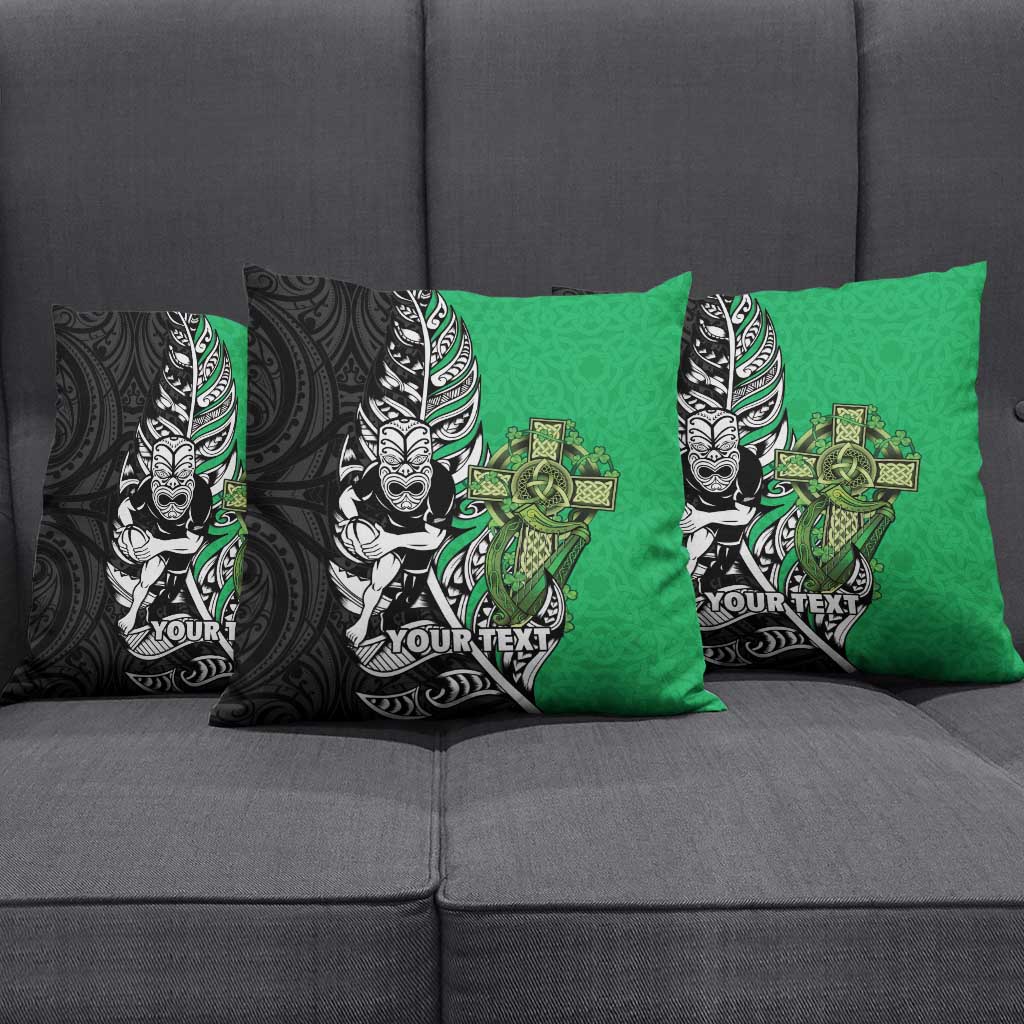 New Zealand and Ireland Rugby Custom Pillow Cover Maori Tiki Fern Irish Celtic Cross LT14 - Polynesian Pride
