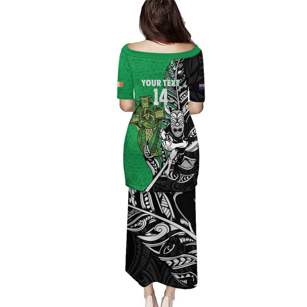 New Zealand and Ireland Rugby Custom Puletasi Maori Tiki Fern Irish Celtic Cross LT14 - Polynesian Pride