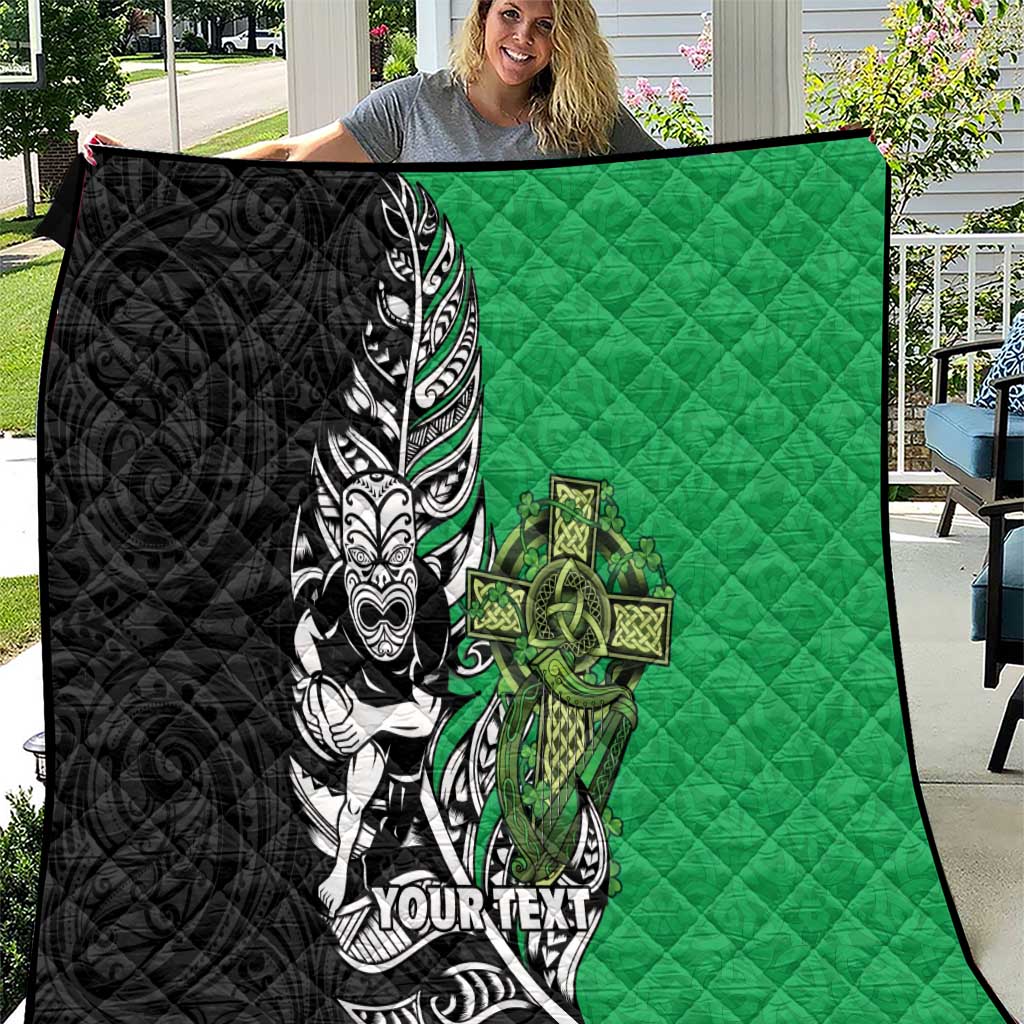 New Zealand and Ireland Rugby Custom Quilt Maori Tiki Fern Irish Celtic Cross - Polynesian Pride