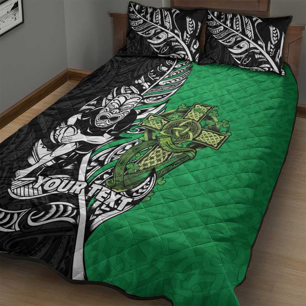 New Zealand and Ireland Rugby Custom Quilt Bed Set Maori Tiki Fern Irish Celtic Cross LT14 - Polynesian Pride