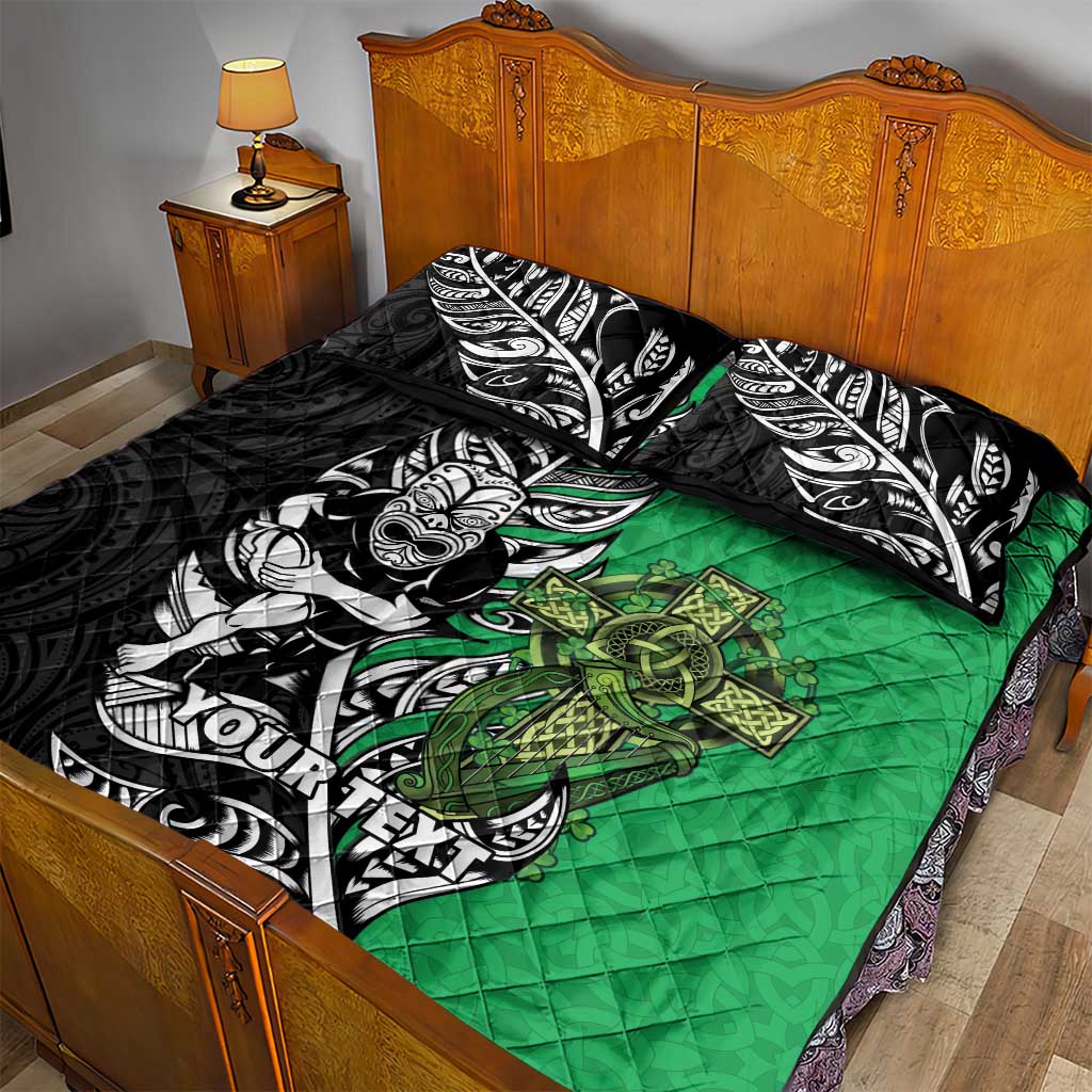 New Zealand and Ireland Rugby Custom Quilt Bed Set Maori Tiki Fern Irish Celtic Cross LT14 - Polynesian Pride