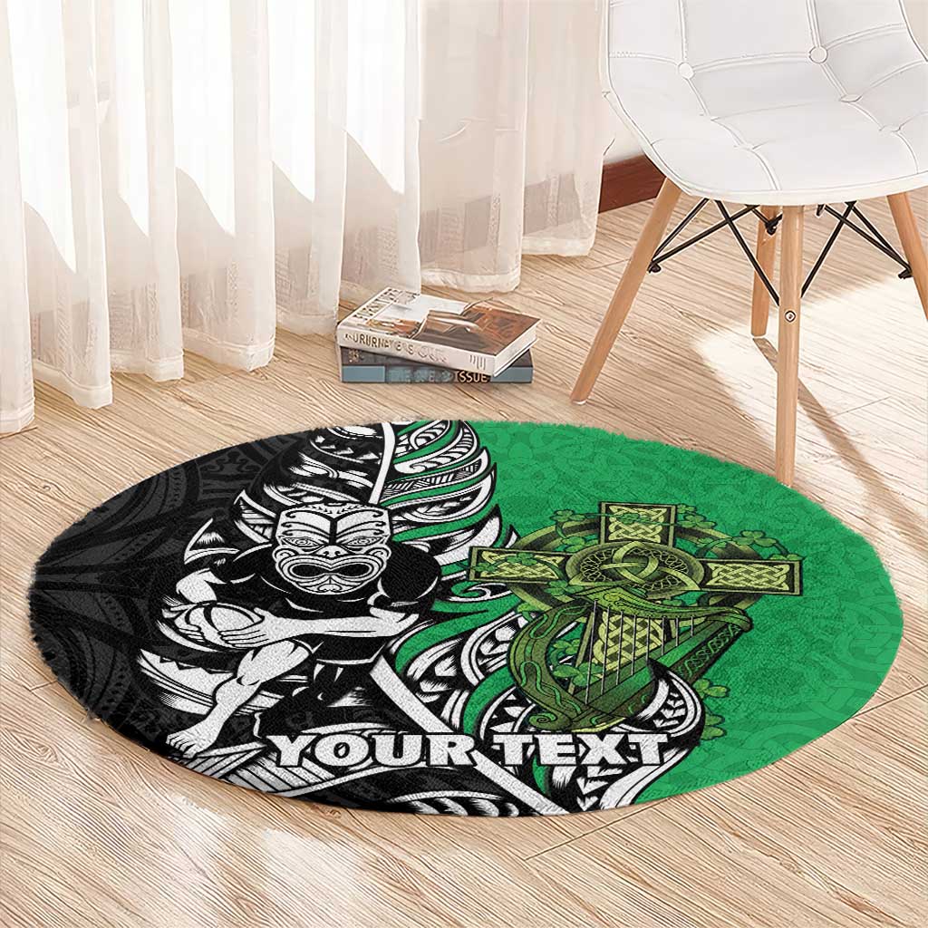 New Zealand and Ireland Rugby Custom Round Carpet Maori Tiki Fern Irish Celtic Cross LT14 - Polynesian Pride