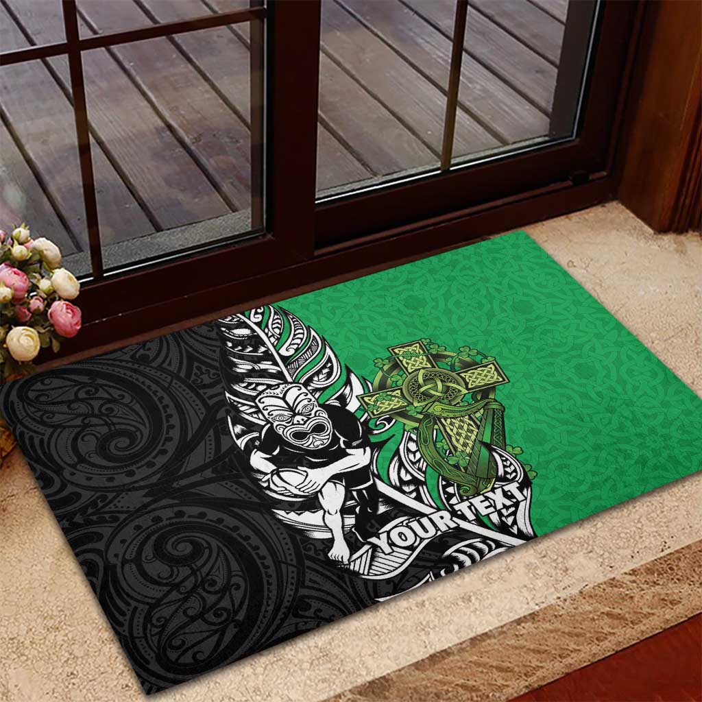 New Zealand and Ireland Rugby Custom Rubber Doormat Maori Tiki Fern Irish Celtic Cross - Polynesian Pride