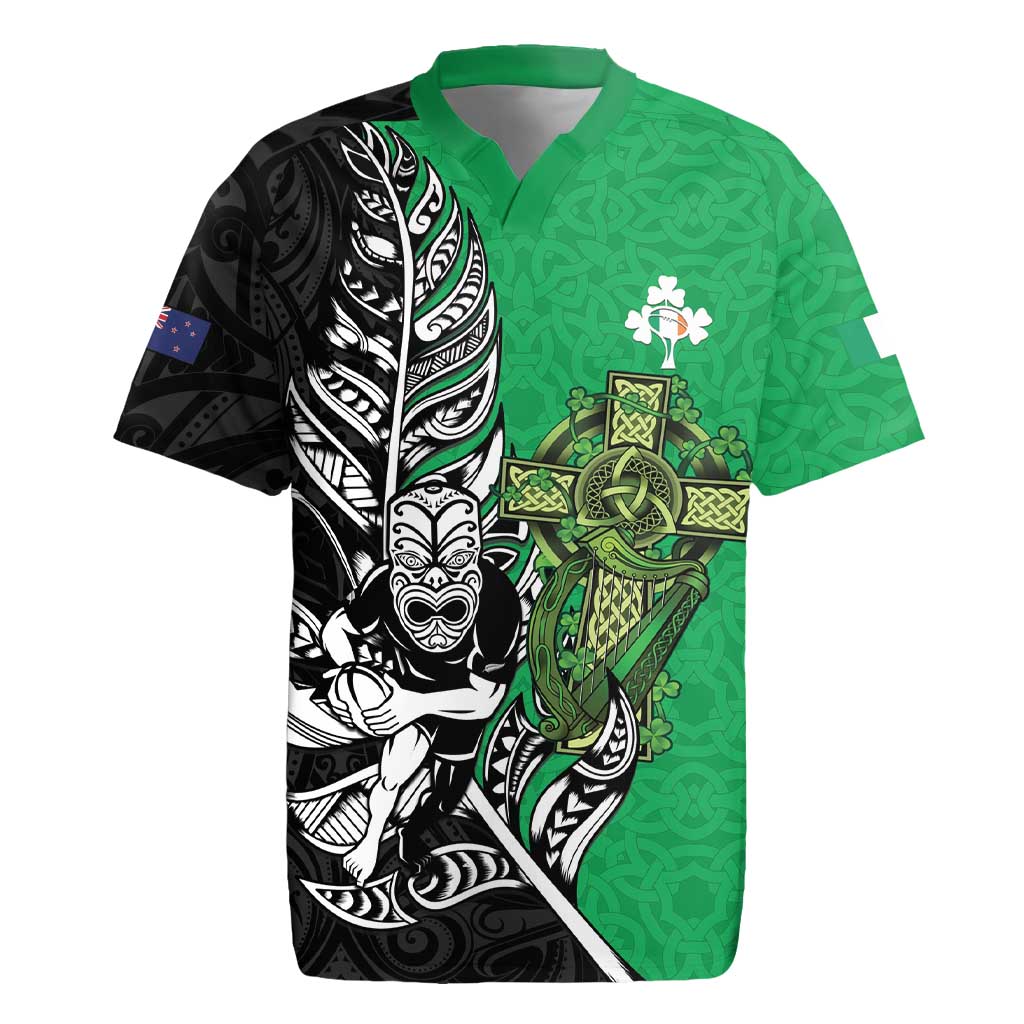New Zealand and Ireland Rugby Custom Rugby Jersey Maori Tiki Fern Irish Celtic Cross - Polynesian Pride