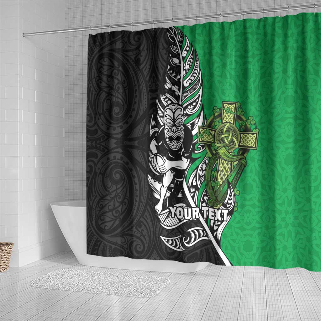 New Zealand and Ireland Rugby Custom Shower Curtain Maori Tiki Fern Irish Celtic Cross LT14 - Polynesian Pride