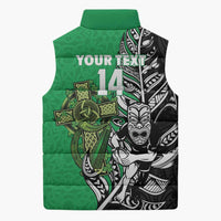 New Zealand and Ireland Rugby Custom Sleeveless Puffer Jacket Maori Tiki Fern Irish Celtic Cross - Polynesian Pride