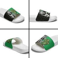 New Zealand and Ireland Rugby Custom Slide Sandals Maori Tiki Fern Irish Celtic Cross LT14 - Polynesian Pride