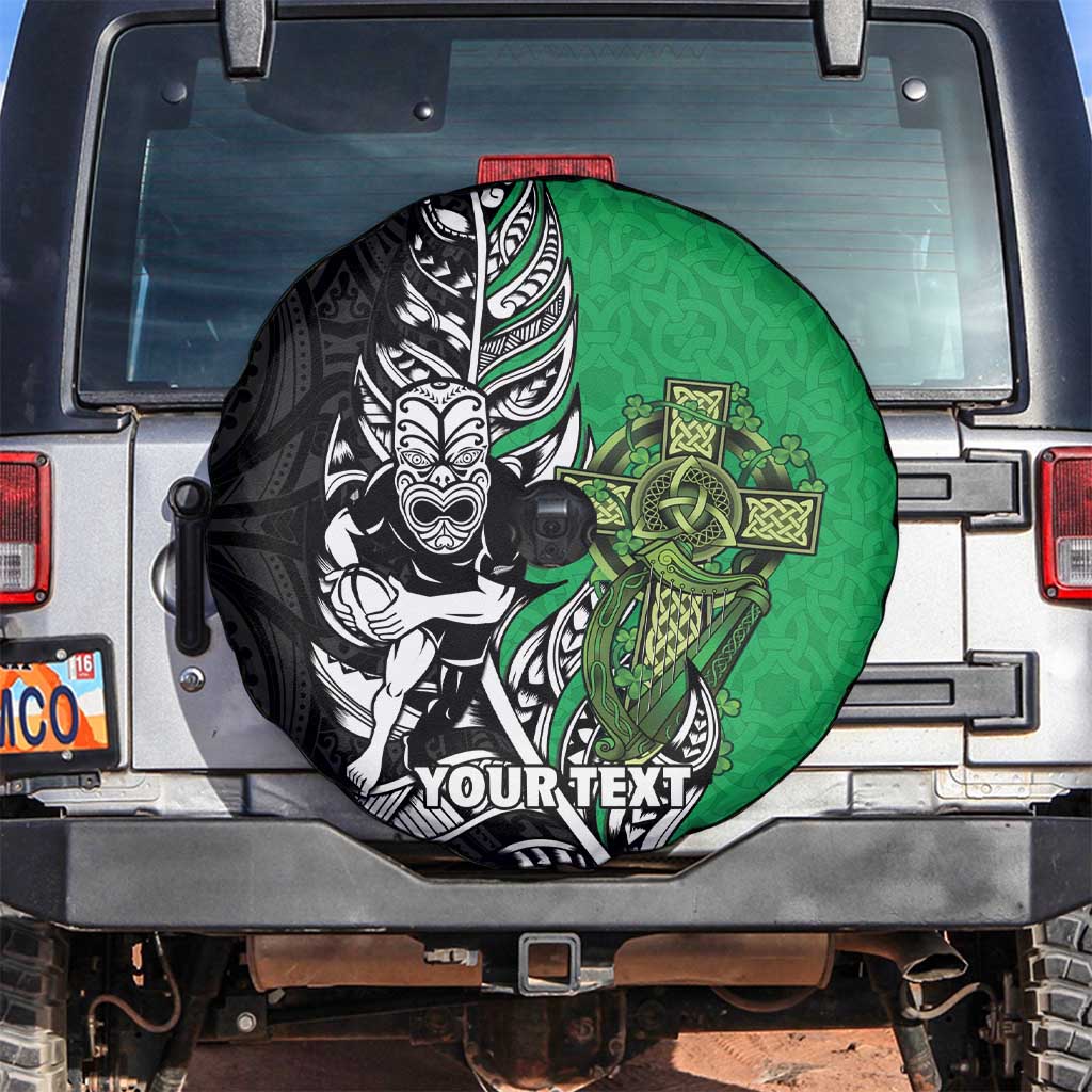 New Zealand and Ireland Rugby Custom Spare Tire Cover Maori Tiki Fern Irish Celtic Cross LT14 Green - Polynesian Pride