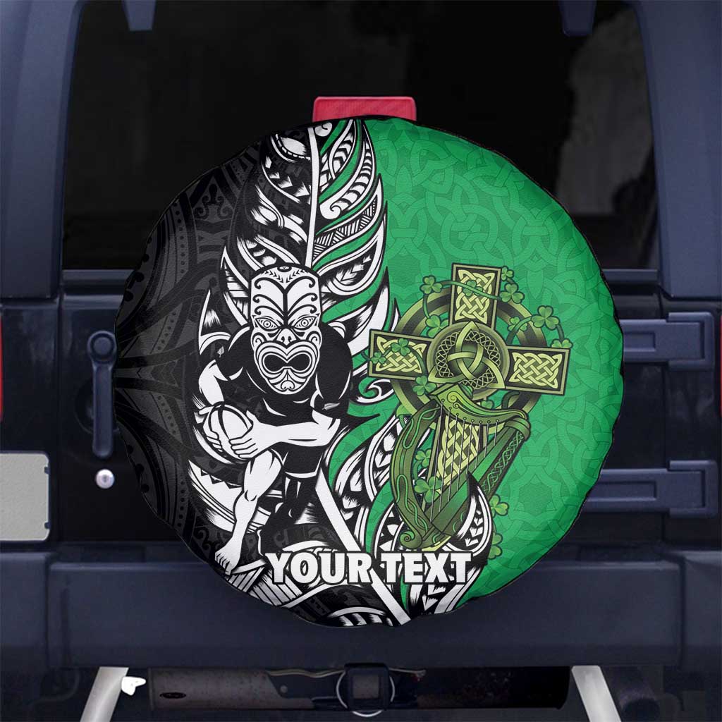 New Zealand and Ireland Rugby Custom Spare Tire Cover Maori Tiki Fern Irish Celtic Cross LT14 No hole Green - Polynesian Pride