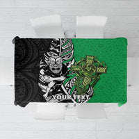 New Zealand and Ireland Rugby Custom Tablecloth Maori Tiki Fern Irish Celtic Cross LT14 Green - Polynesian Pride