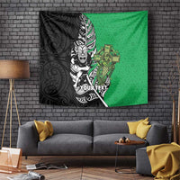 New Zealand and Ireland Rugby Custom Tapestry Maori Tiki Fern Irish Celtic Cross LT14 Green - Polynesian Pride