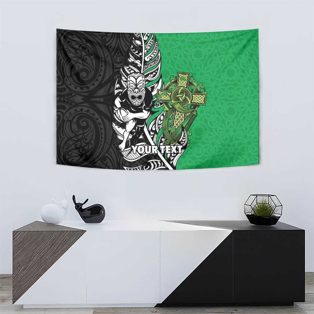 New Zealand and Ireland Rugby Custom Tapestry Maori Tiki Fern Irish Celtic Cross LT14 - Polynesian Pride