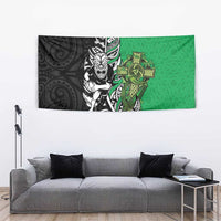 New Zealand and Ireland Rugby Custom Tapestry Maori Tiki Fern Irish Celtic Cross LT14 - Polynesian Pride
