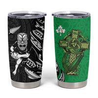 New Zealand and Ireland Rugby Tumbler Cup Maori Tiki Fern Irish Celtic Cross LT14 Green - Polynesian Pride