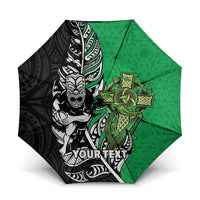 New Zealand and Ireland Rugby Custom Umbrella Maori Tiki Fern Irish Celtic Cross LT14 One Size Folded 11.42 inch Opened Diameter 37.4 inch Green - Polynesian Pride