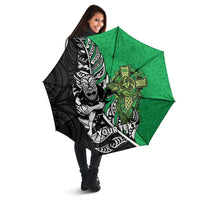 New Zealand and Ireland Rugby Custom Umbrella Maori Tiki Fern Irish Celtic Cross LT14 - Polynesian Pride
