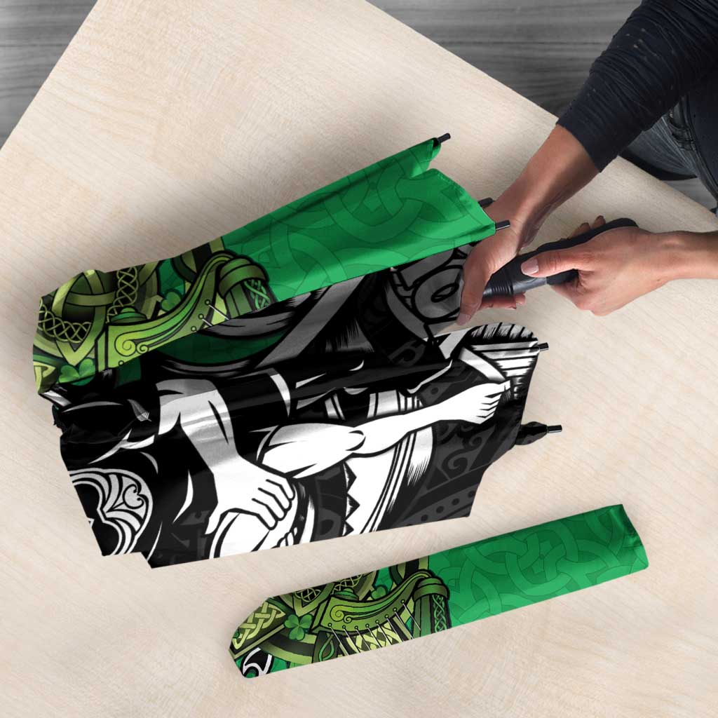 New Zealand and Ireland Rugby Custom Umbrella Maori Tiki Fern Irish Celtic Cross LT14 - Polynesian Pride