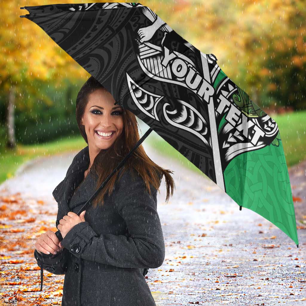 New Zealand and Ireland Rugby Custom Umbrella Maori Tiki Fern Irish Celtic Cross LT14 - Polynesian Pride