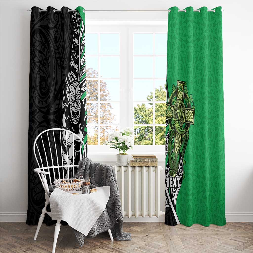 New Zealand and Ireland Rugby Custom Window Curtain Maori Tiki Fern Irish Celtic Cross LT14 - Polynesian Pride