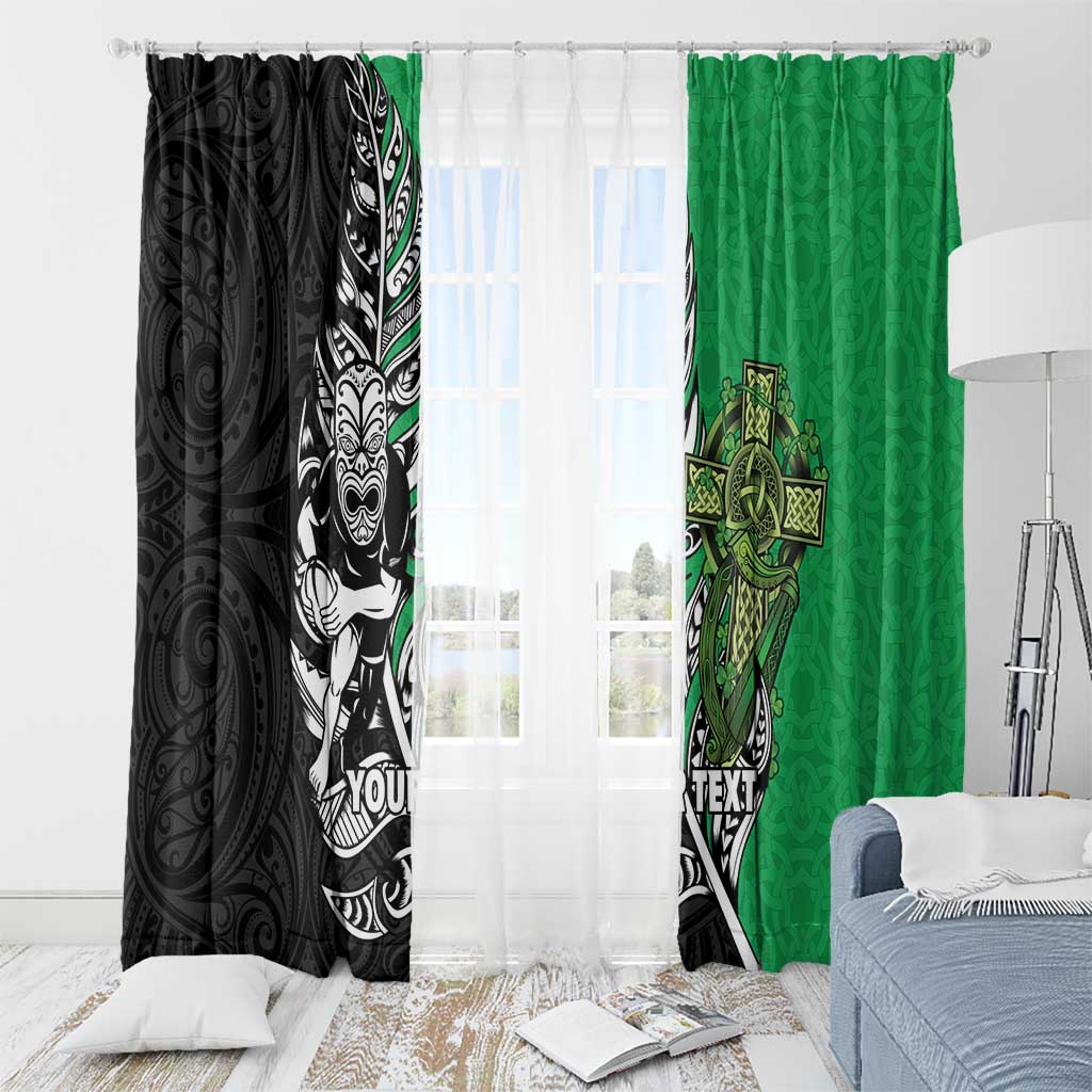 New Zealand and Ireland Rugby Custom Window Curtain Maori Tiki Fern Irish Celtic Cross LT14 - Polynesian Pride