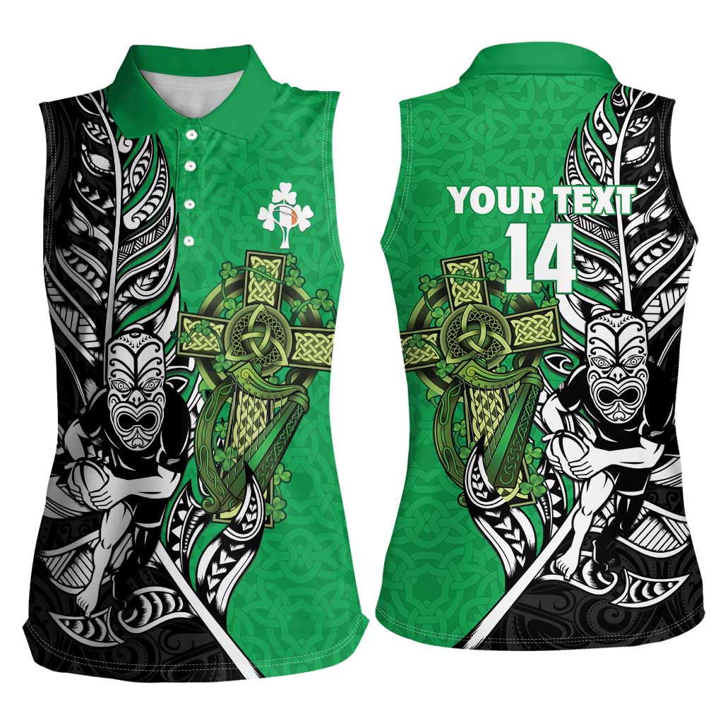 New Zealand and Ireland Rugby Custom Women Sleeveless Polo Shirt Maori Tiki Fern Irish Celtic Cross LT14 - Polynesian Pride