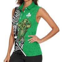 New Zealand and Ireland Rugby Custom Women Sleeveless Polo Shirt Maori Tiki Fern Irish Celtic Cross LT14 - Polynesian Pride