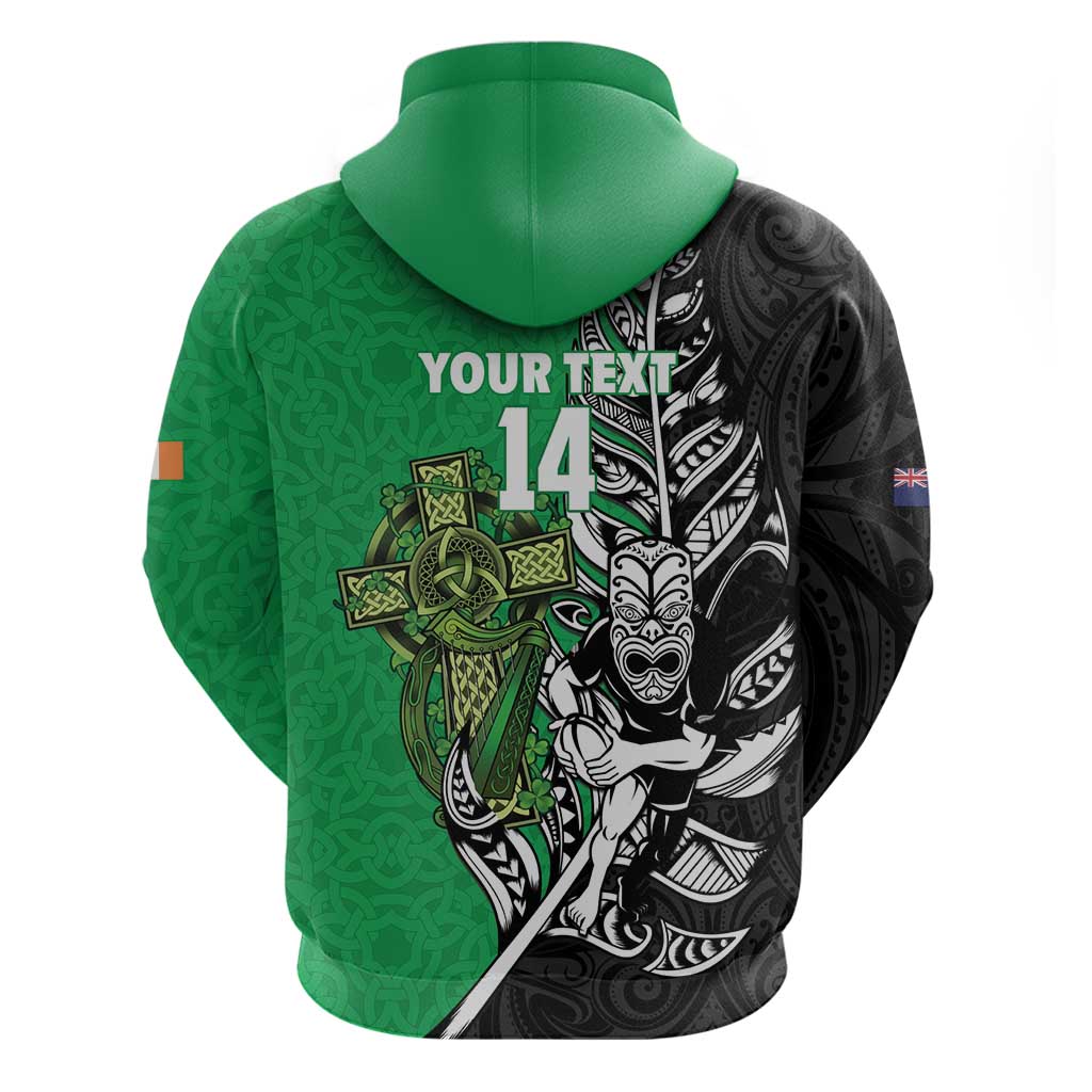 New Zealand and Ireland Rugby Custom Zip Hoodie Maori Tiki Fern Irish Celtic Cross LT14 - Polynesian Pride