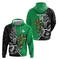 New Zealand and Ireland Rugby Custom Zip Hoodie Maori Tiki Fern Irish Celtic Cross LT14 - Polynesian Pride
