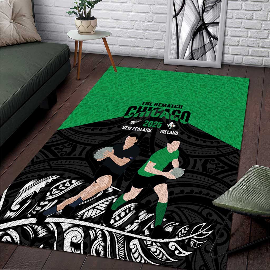 New Zealand and Ireland Rugby Area Rug Chicago 2025 Go All Black Shamrocks - Polynesian Pride