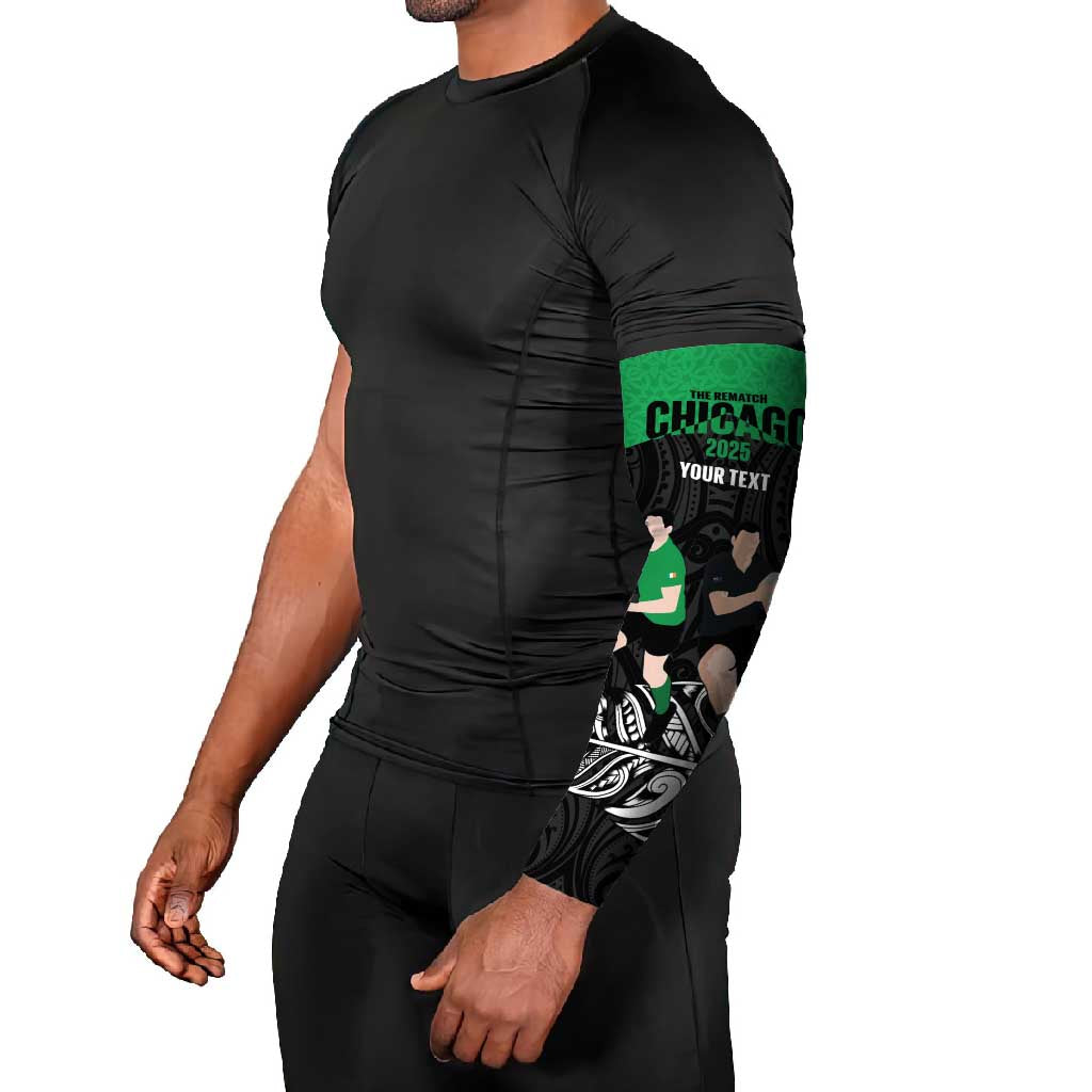 New Zealand and Ireland Rugby Custom Arm Sleeves Chicago 2025 Go All Black Shamrocks LT14 - Polynesian Pride