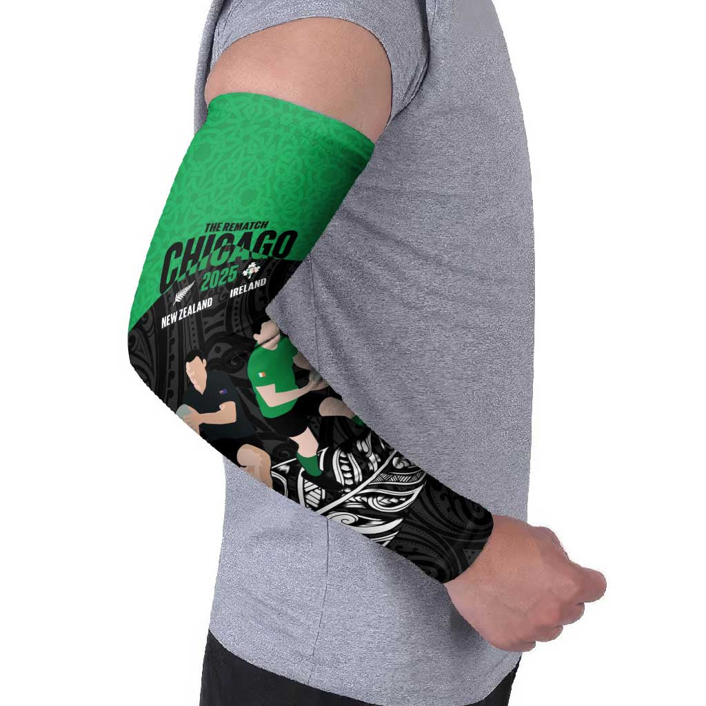 New Zealand and Ireland Rugby Custom Arm Sleeves Chicago 2025 Go All Black Shamrocks LT14 - Polynesian Pride