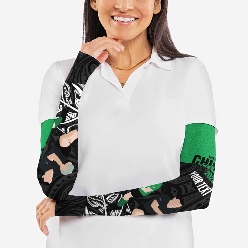 New Zealand and Ireland Rugby Custom Arm Sleeves Chicago 2025 Go All Black Shamrocks LT14 - Polynesian Pride