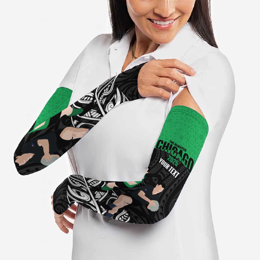 New Zealand and Ireland Rugby Custom Arm Sleeves Chicago 2025 Go All Black Shamrocks LT14 - Polynesian Pride