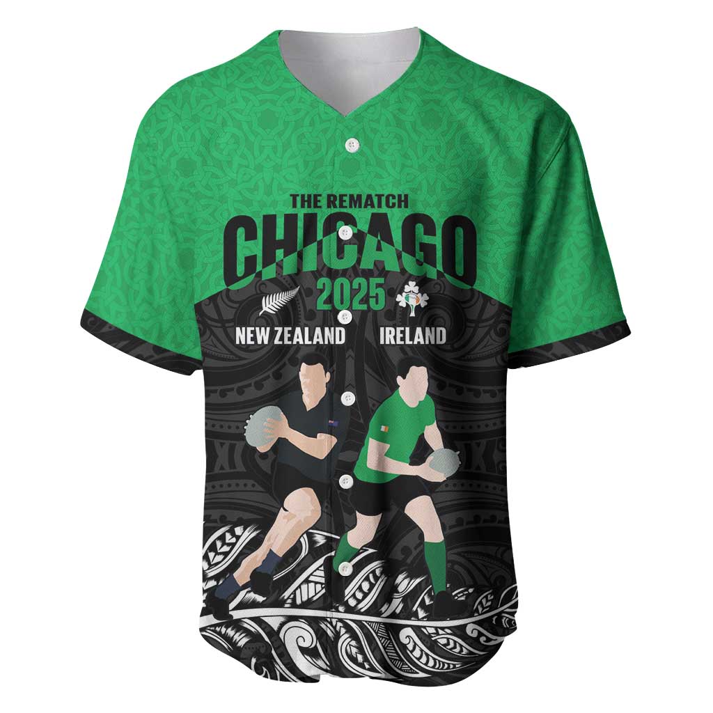 New Zealand and Ireland Rugby Custom Baseball Jersey Chicago 2025 Go All Black Shamrocks LT14 Black - Polynesian Pride
