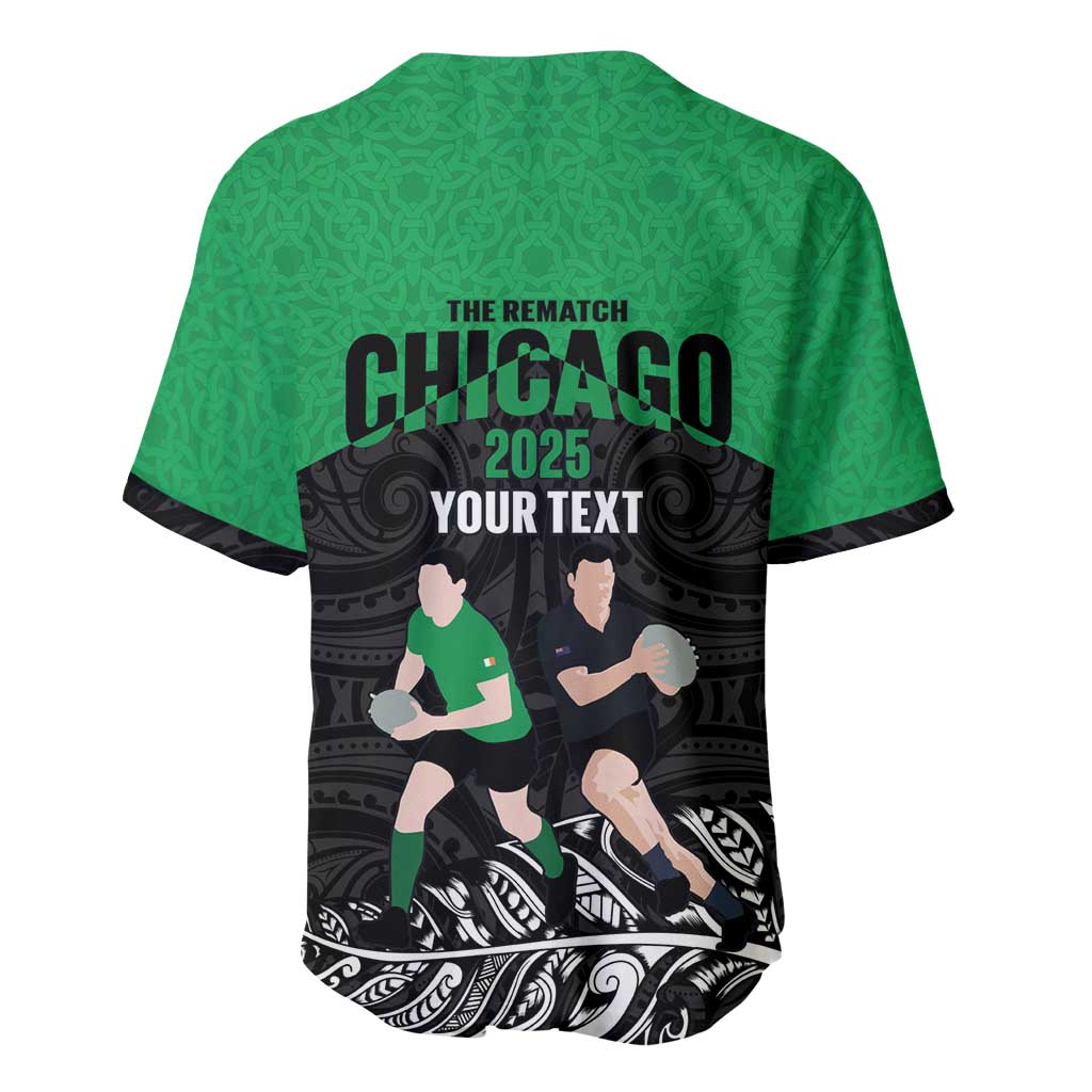 New Zealand and Ireland Rugby Custom Baseball Jersey Chicago 2025 Go All Black Shamrocks LT14 - Polynesian Pride
