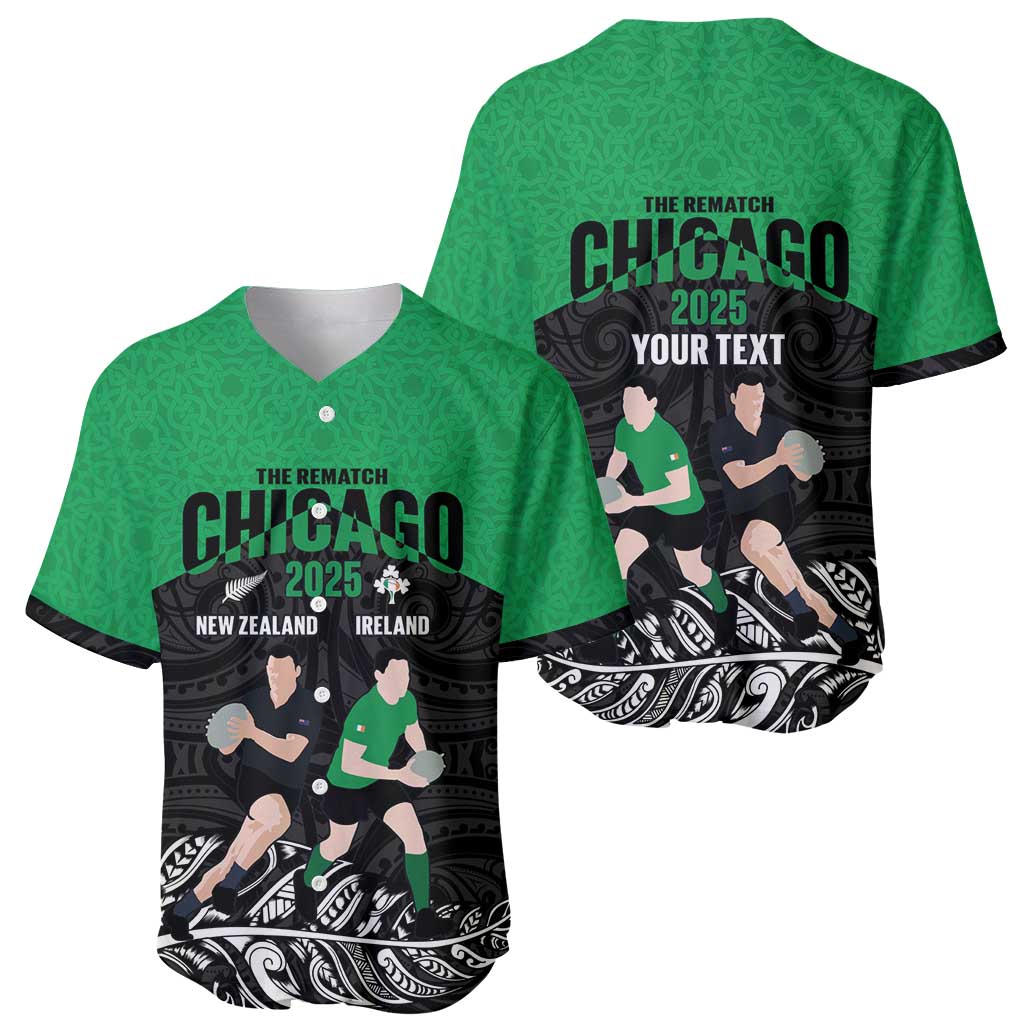 New Zealand and Ireland Rugby Custom Baseball Jersey Chicago 2025 Go All Black Shamrocks LT14 - Polynesian Pride