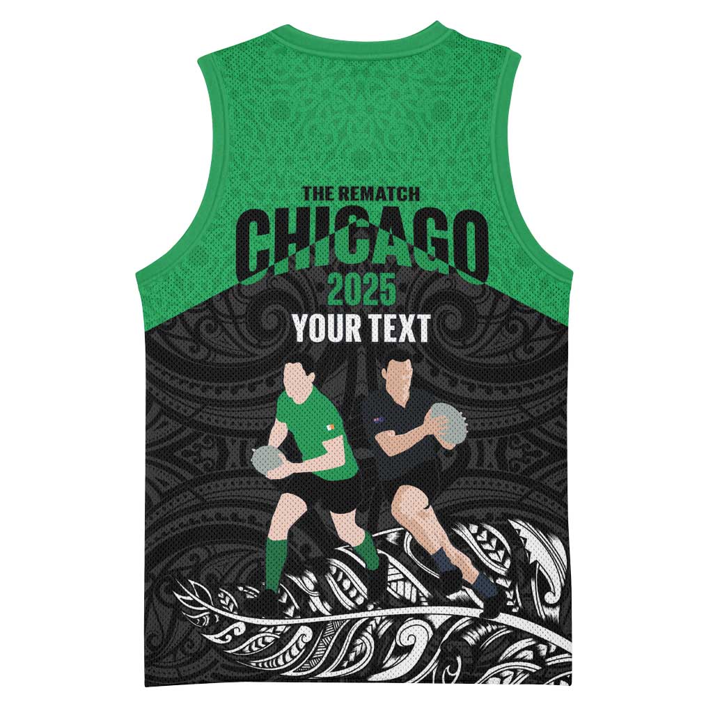 New Zealand and Ireland Rugby Custom Basketball Jersey Chicago 2025 Go All Black Shamrocks - Polynesian Pride