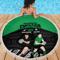 New Zealand and Ireland Rugby Beach Blanket Chicago 2025 Go All Black Shamrocks LT14 - Polynesian Pride